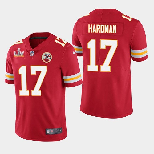 Men's Kansas City Chiefs #17 Mecole Hardman Red 2021 Super Bowl LV Stitched NFL Jersey - Click Image to Close